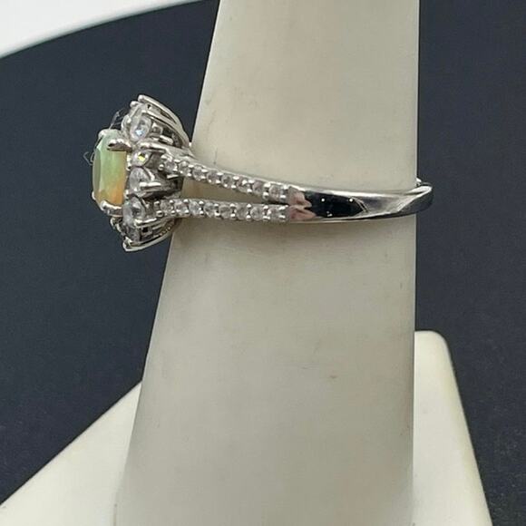 Sterling Silver Natural Opal Vibrant Colors Fire Halo CZ Split-shank Ring 7.5 - Picture 9 of 11